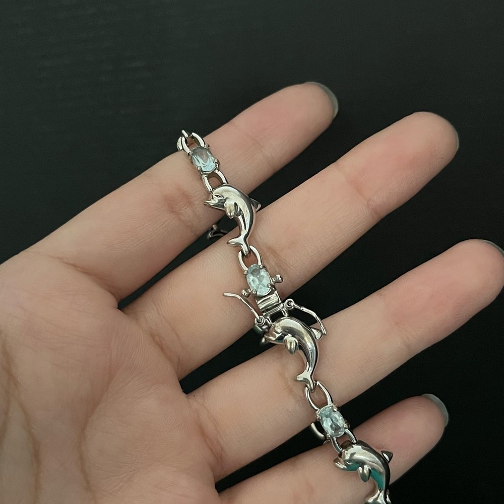 Sterling silver topaz light blue dolphin 15 grams tennis solid 925 bracelet